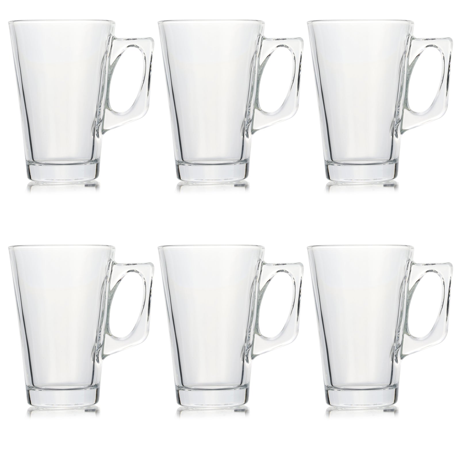 Set of 6 Glass Coffee Tea Mugs With Comfortable Handle Hot Cold Beverage Cups