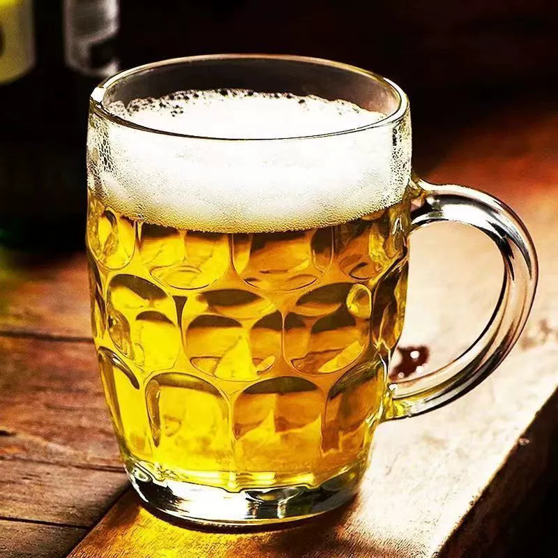 Set of 6 Glass Beer Mugs Large Beer Lead-Free Steins With Handle Hot Cold Beverge