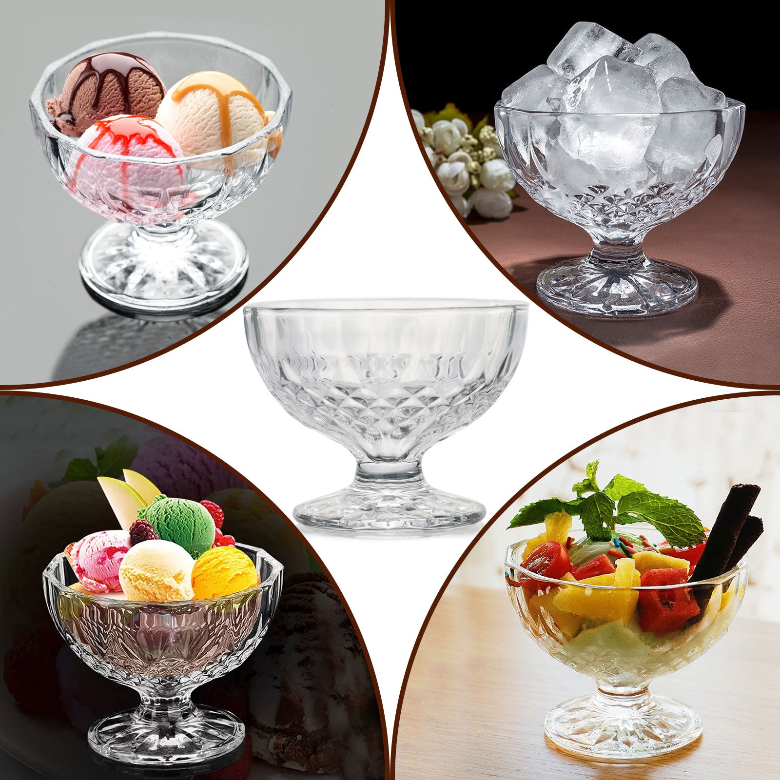 Set of 6 Glass Dessert Bowls Lead-Free Footed Ice Cream Cups Fruit Parfait Cups
