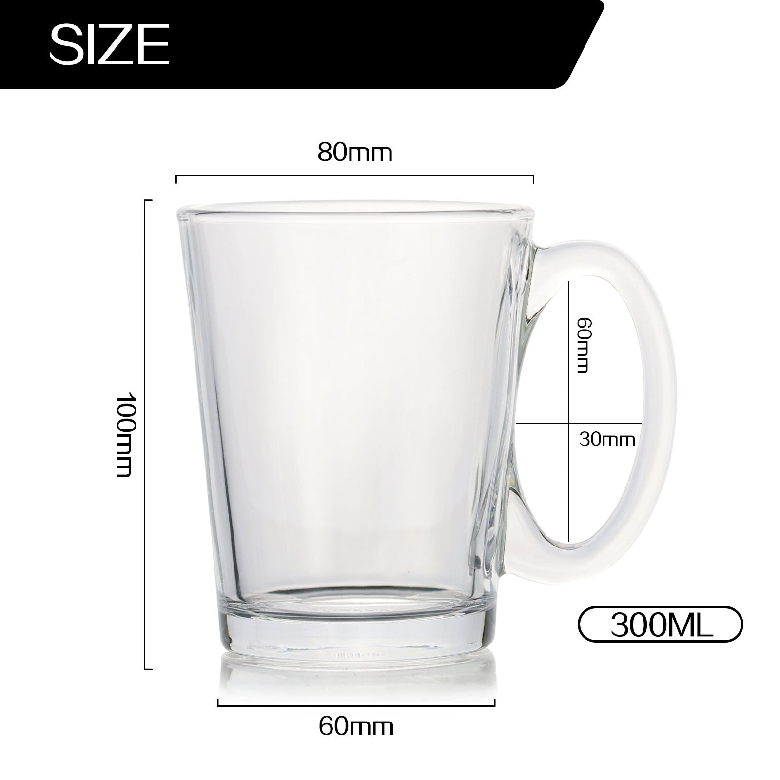 Set of 6 Durable Glass Coffee Milk Mugs With Handle Wide Mouth Hot Cold Beverage Mug