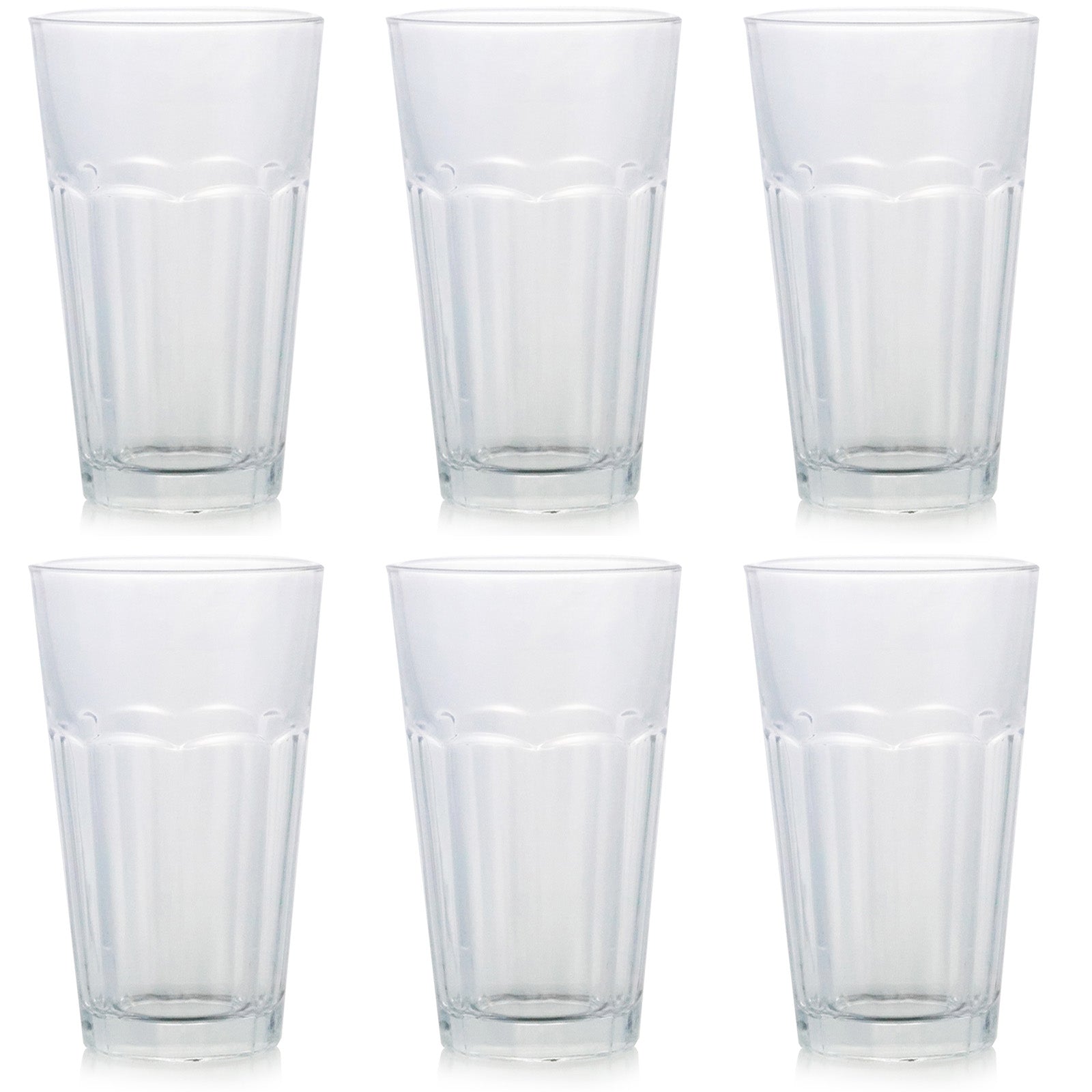 Set of 6 Highball Juice Drinking Glasses Lead-Free Tempered Glasswares Thick Heavy Base Clear Iced Hot Tea Glassware for Juice Milkshake Tumbler Cup