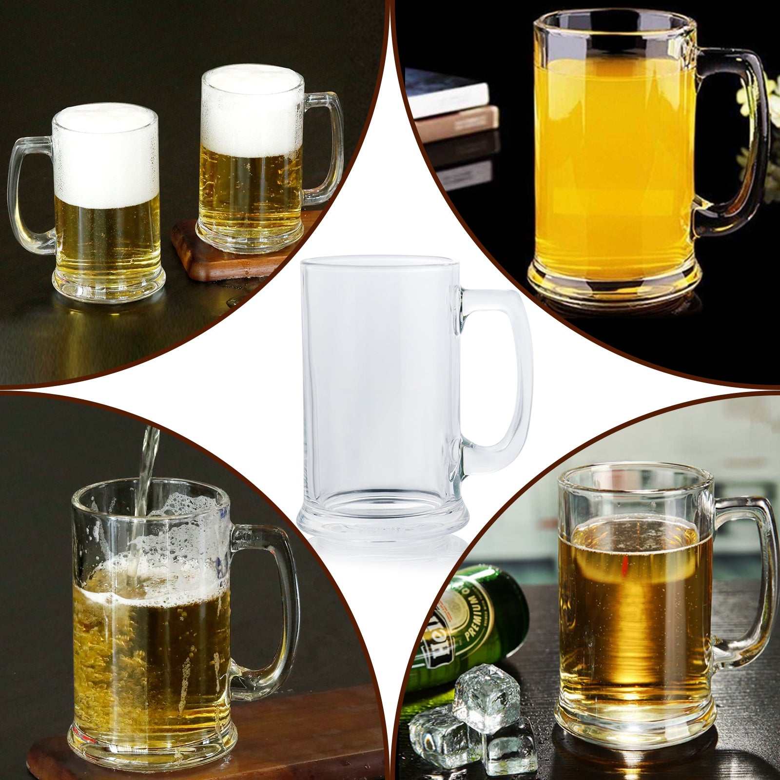 Set of 6 Glass Beer Mugs Heavy Large Thick Beer Glass Steins For Hot Cold Beverage