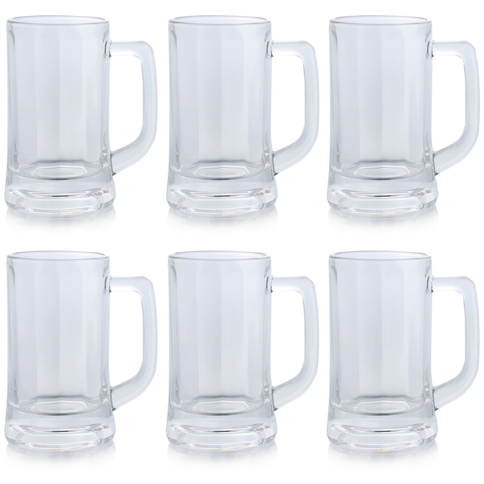 Set of 6 Glass Beer Mugs Heavy Base Thick Clear Glass Steins For Hot Cold Beverage
