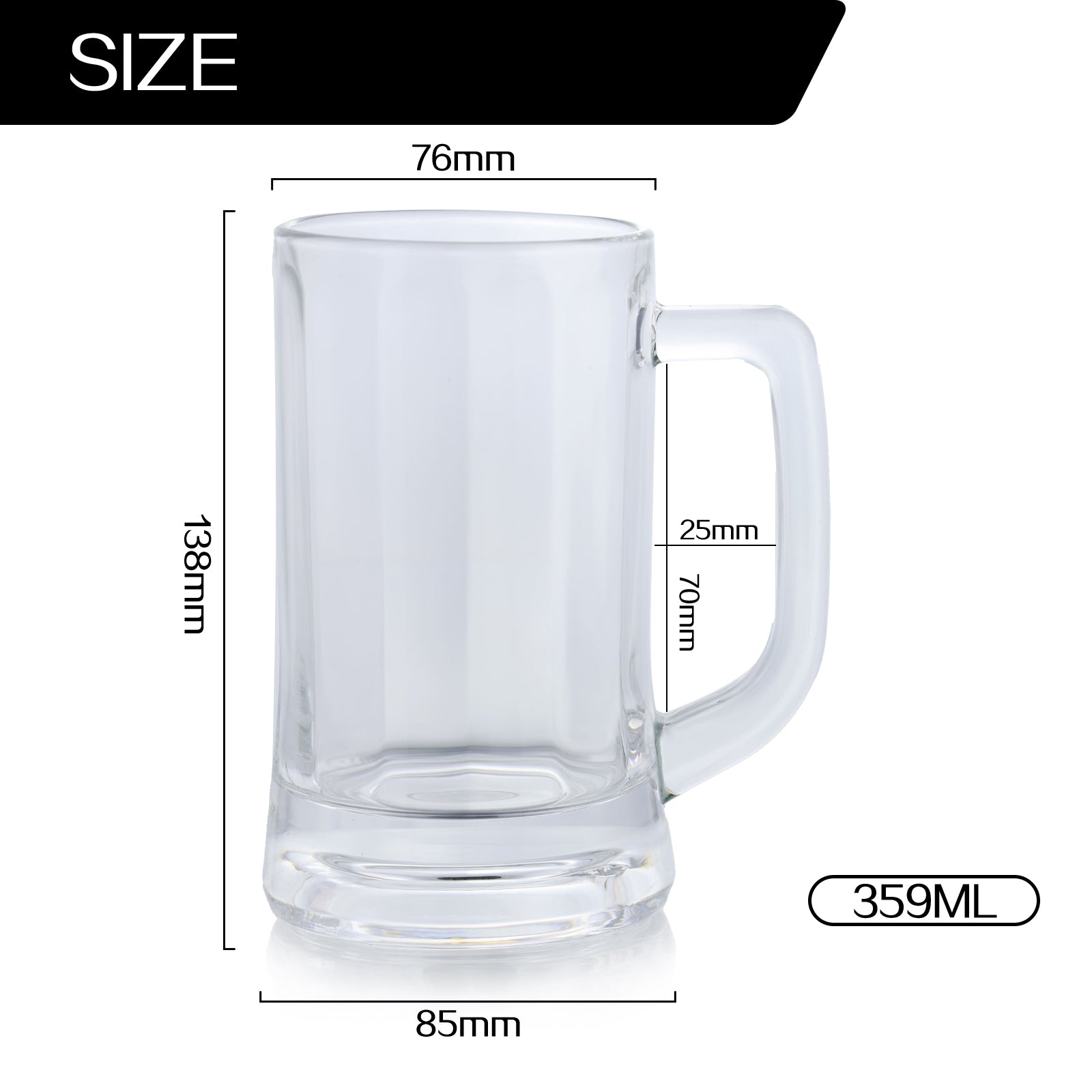 Set of 6 Glass Beer Mugs Heavy Base Thick Clear Glass Steins For Hot Cold Beverage
