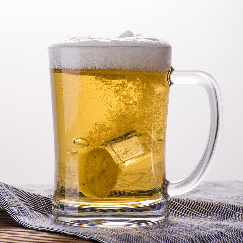 Set of 6 Extra Large Glass Beer Mugs Heavy Duty Thick Clear Beer Glass Steins With Handle For Hot Cold Beverage