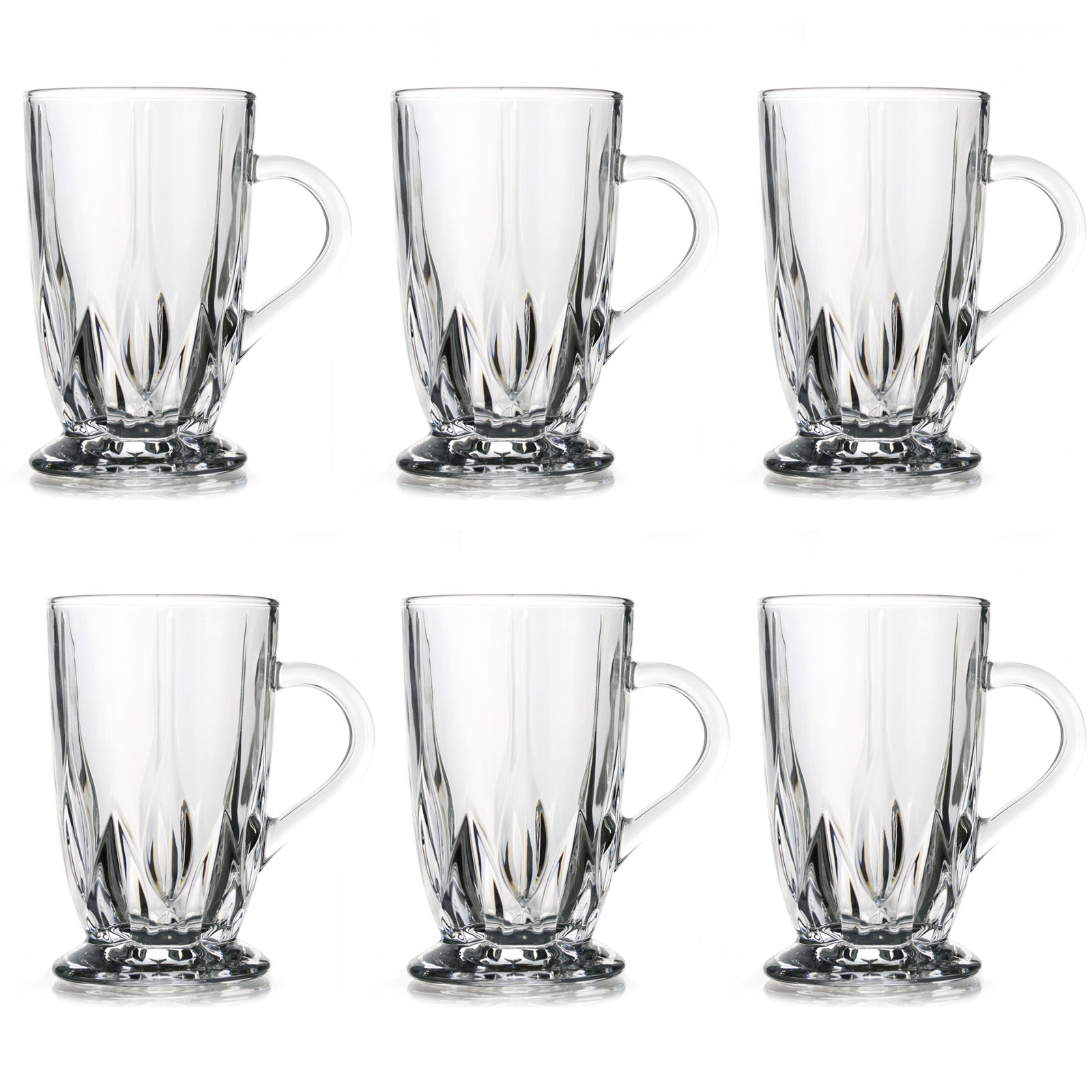 Set of 6 Glass Coffee Tea Mugs Large Clear Durable Mug With Comfortable Handle For Hot Cold Beverage