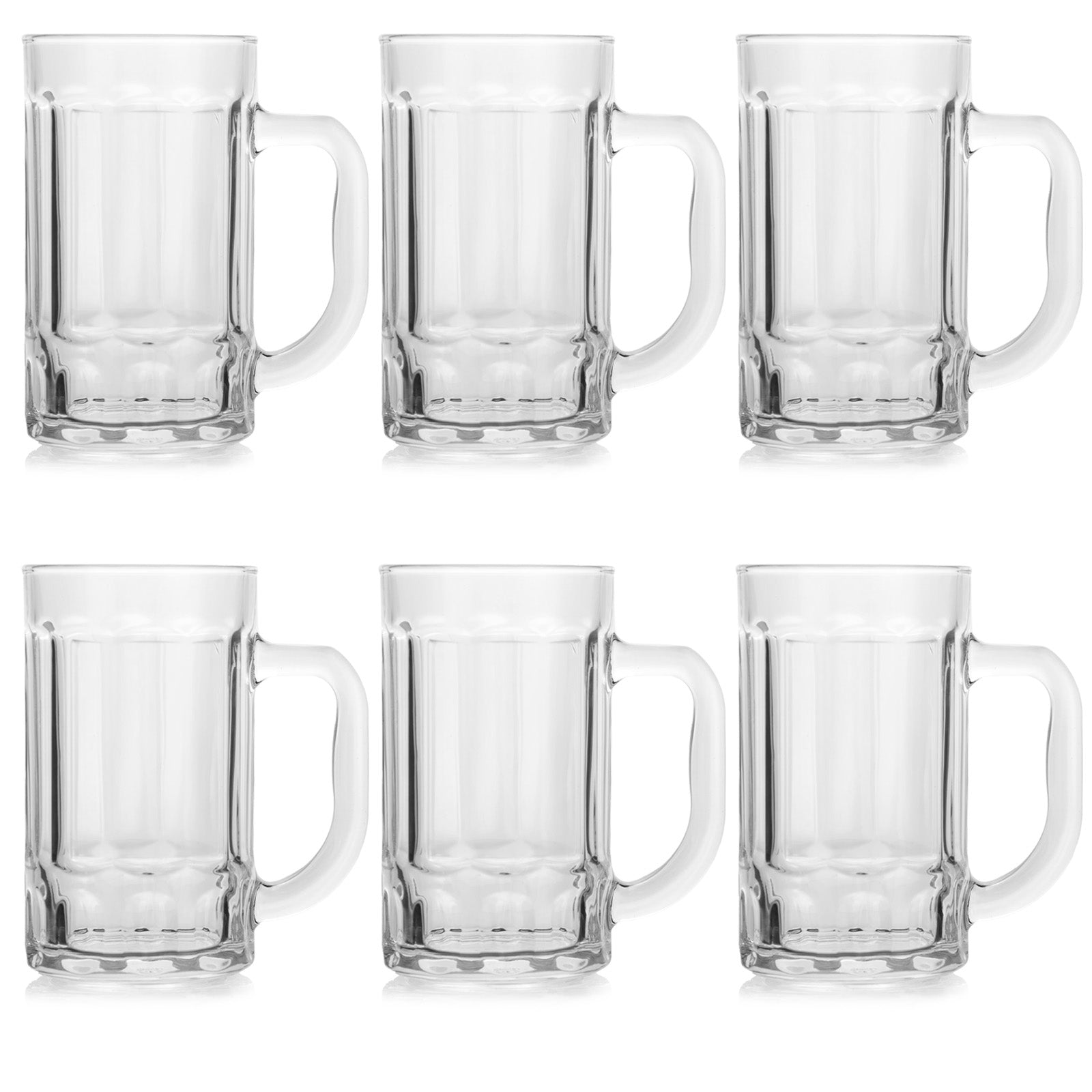Set Of 6 Glass Beer Mugs Large Beer Glass Steins with Handle Hot Cold Beverage Mugs