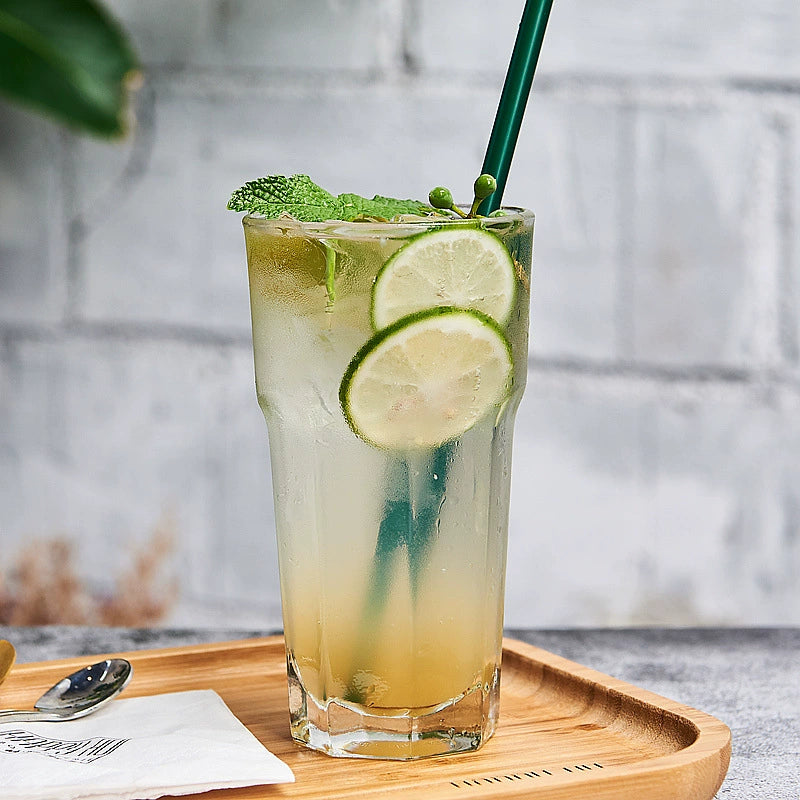 Set of 6 Highball Juice Drinking Glasses Lead-Free Tempered Glasswares Thick Heavy Base Clear Iced Hot Tea Glassware for Juice Milkshake Tumbler Cup