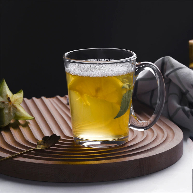 Set of 6 Durable Glass Coffee Milk Mugs With Handle Wide Mouth Hot Cold Beverage Mug