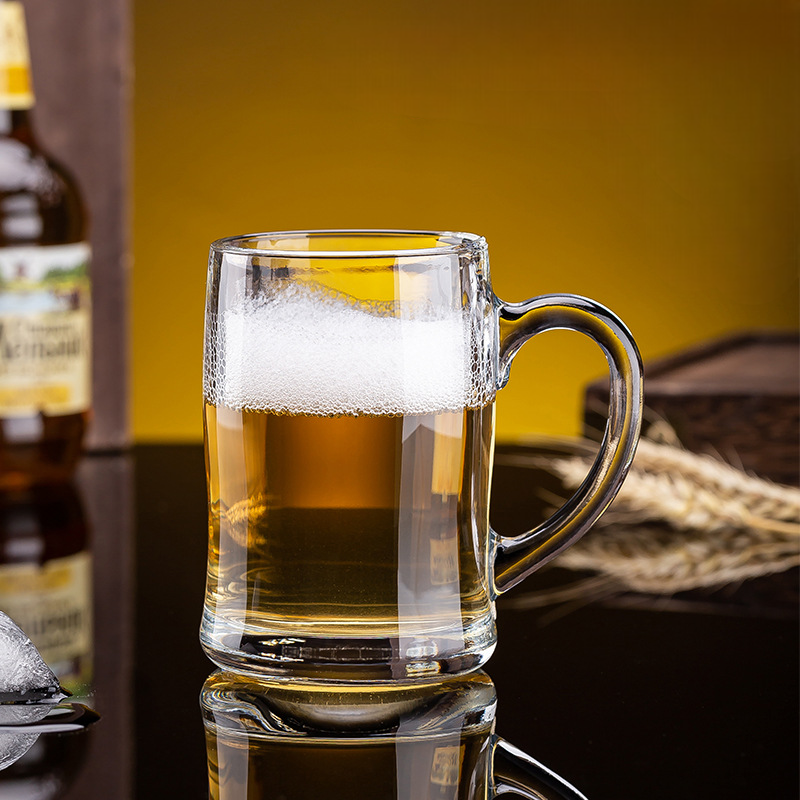 Set of 6 Glass Beer Mugs Large Clear Thick Beer Glass Steins with Handle Hot Cold Beverage