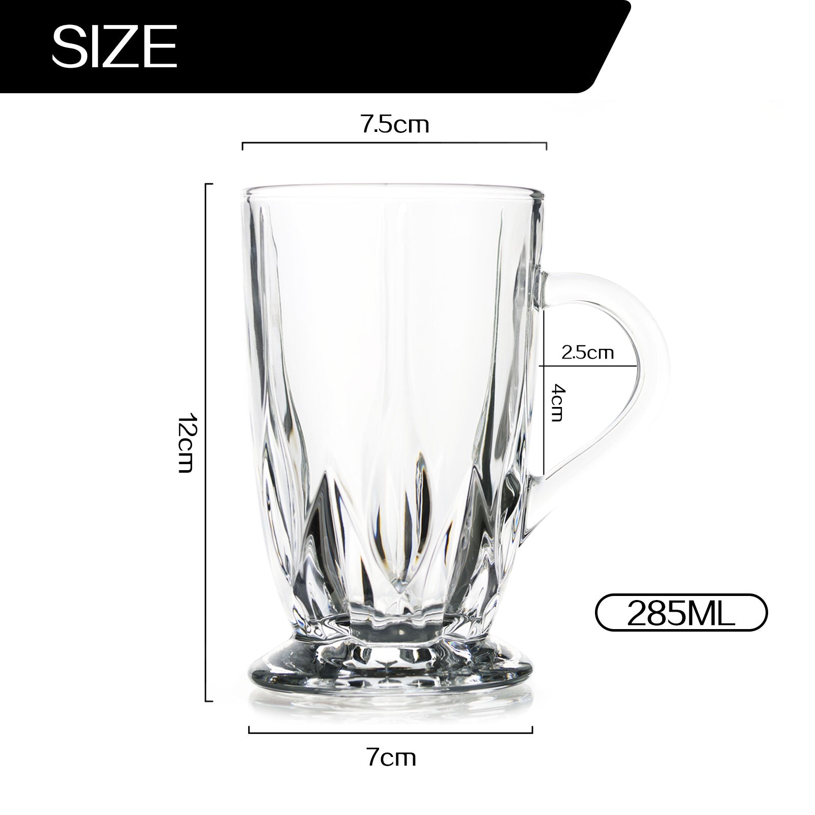 Set of 6 Glass Coffee Tea Mugs Large Clear Durable Mug With Comfortable Handle For Hot Cold Beverage