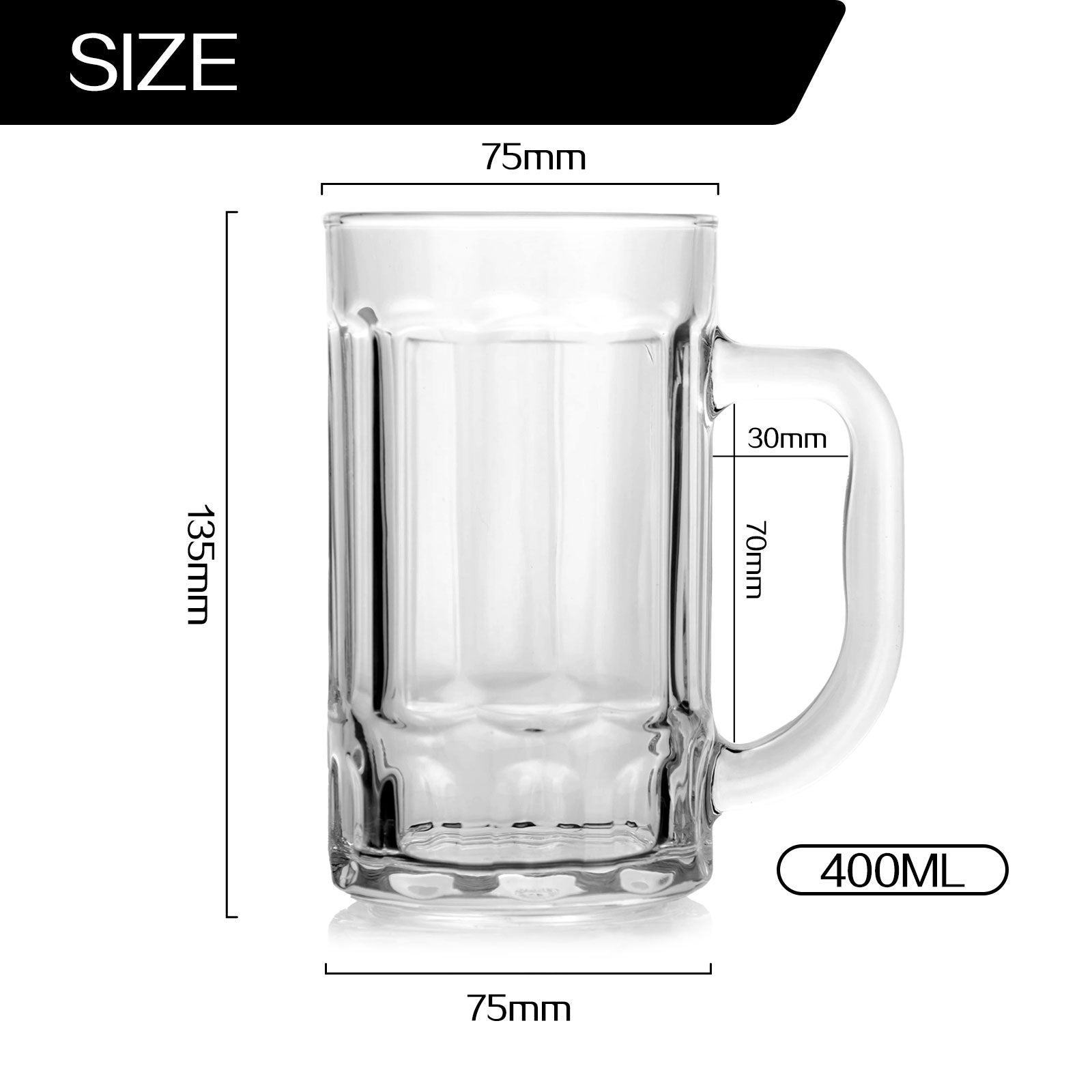 Set Of 6 Glass Beer Mugs Large Beer Glass Steins with Handle Hot Cold Beverage Mugs