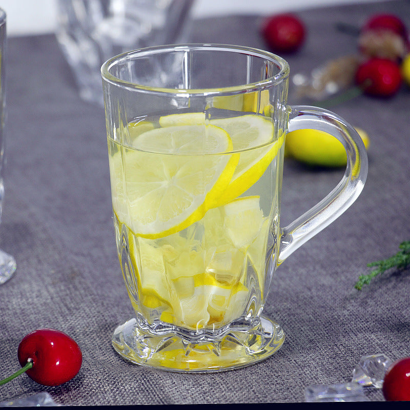 Set of 6 Glass Coffee Tea Mugs Large Clear Durable Mug With Comfortable Handle For Hot Cold Beverage