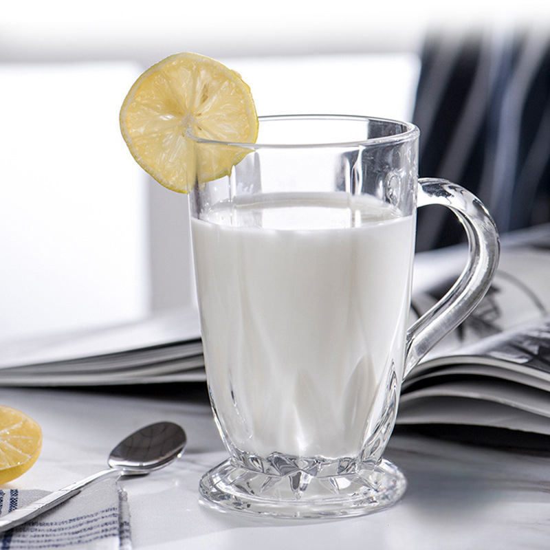 Set of 6 Glass Coffee Tea Mugs Large Clear Durable Mug With Comfortable Handle For Hot Cold Beverage