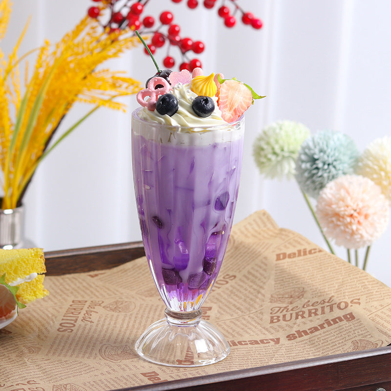 Set of 6 Milkshake Glasses Clear Soda Sundae Dessert Glasses Footed Ice Cream Cups