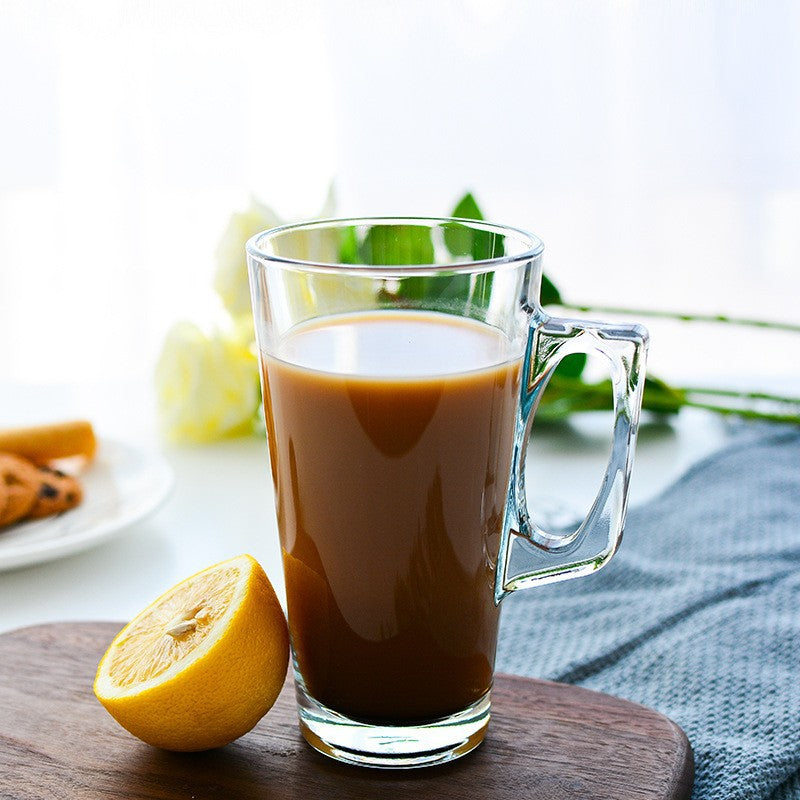 Set of 6 Glass Coffee Tea Mugs With Comfortable Handle Hot Cold Beverage Cups