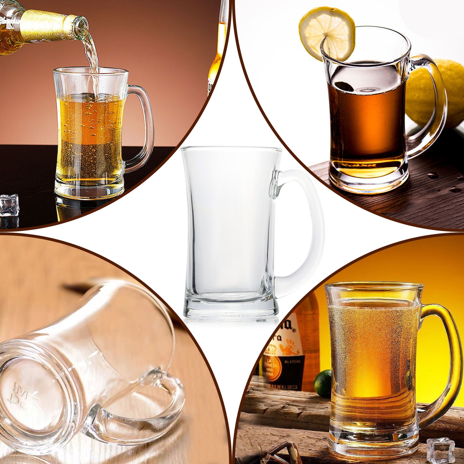 Set Of 6 Glass Beer Mugs Large Beer Glass Steins with Handle Hot Cold Beverage Mugs