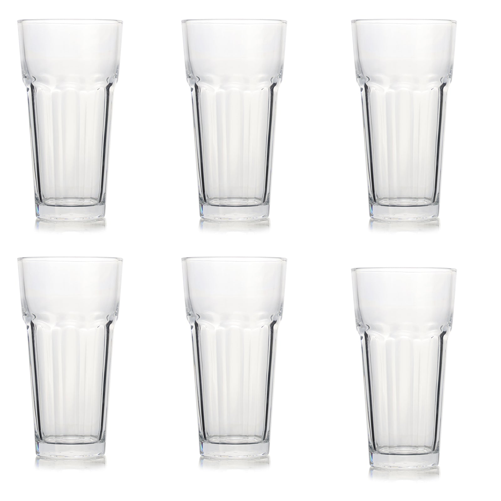 Set of 6 Highball Drinking Glasses Tall Collins Glasses Heavy Base Clear Glass Tumblers For Hot Cold Beverage