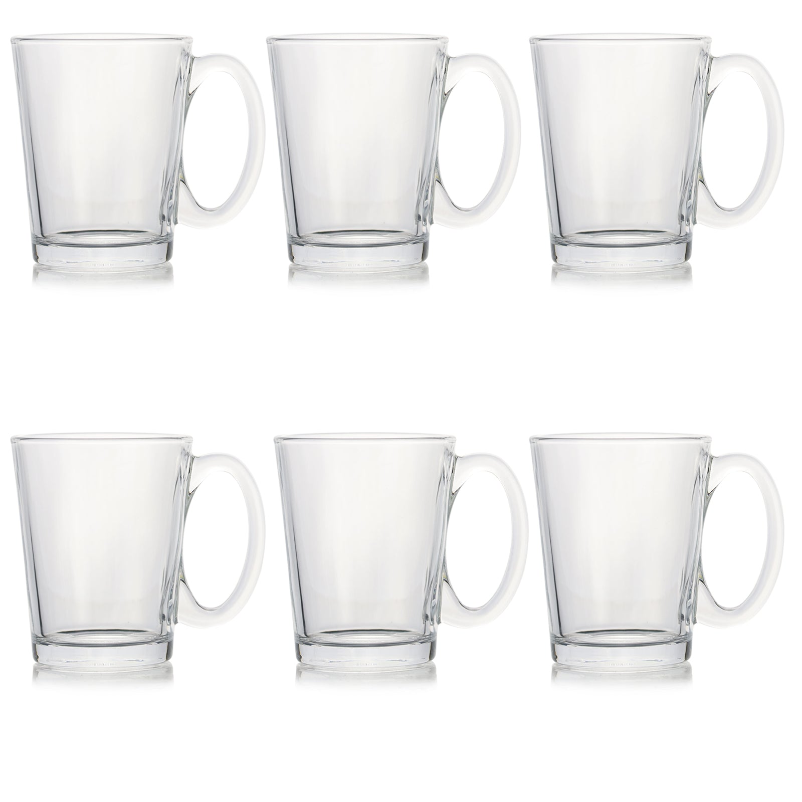 Set of 6 Durable Glass Coffee Milk Mugs With Handle Wide Mouth Hot Cold Beverage Mug