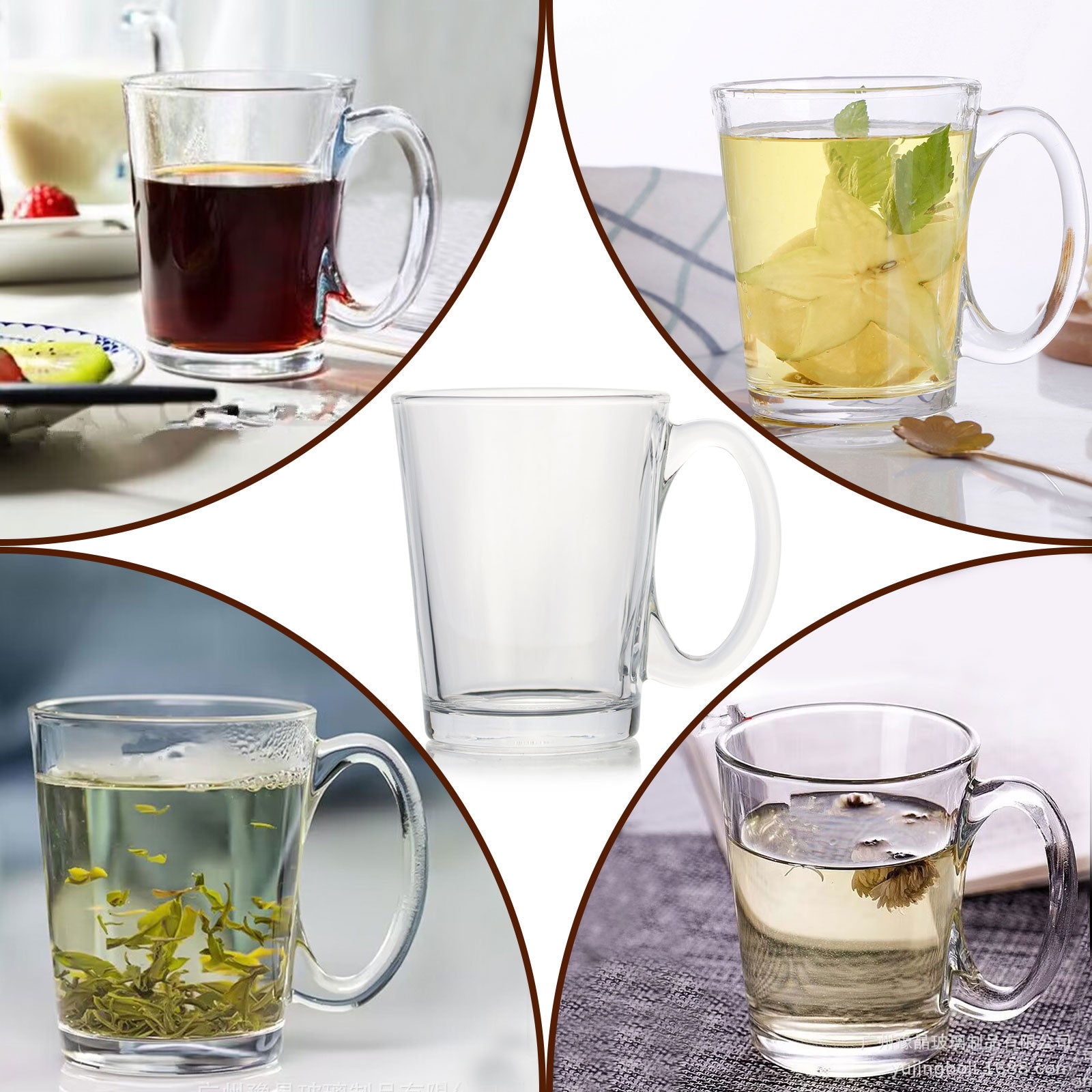 Set of 6 Durable Glass Coffee Milk Mugs With Handle Wide Mouth Hot Cold Beverage Mug