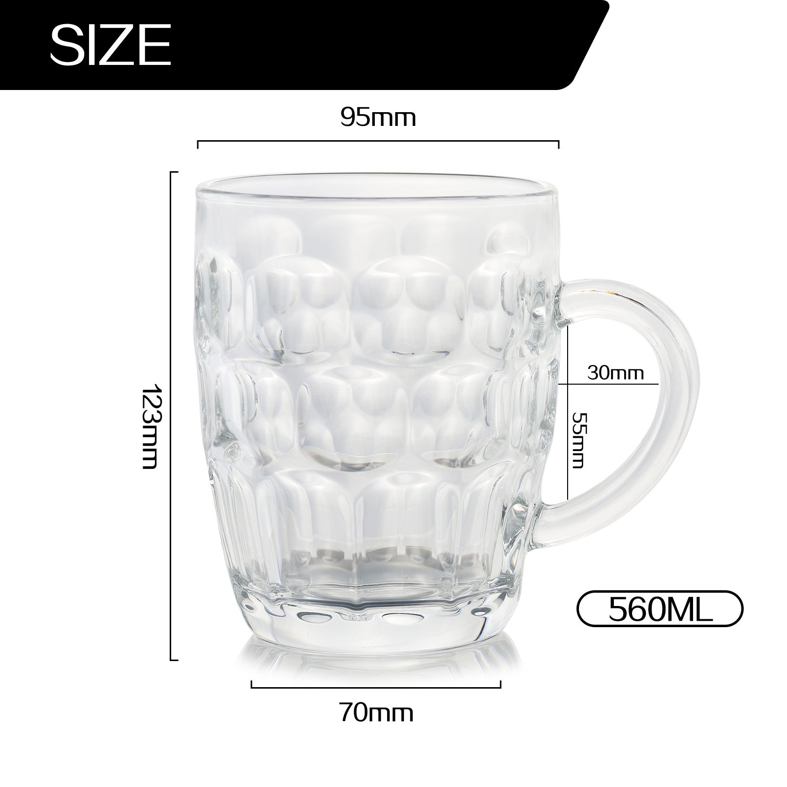 Set of 6 Glass Beer Mugs Large Beer Lead-Free Steins With Handle Hot Cold Beverge