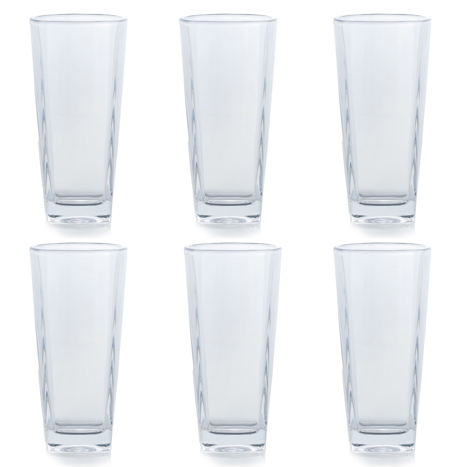 Set of 6 Glass Collins Drinking Tall Cups Kitchen Glasses for Hot Cold Beverage