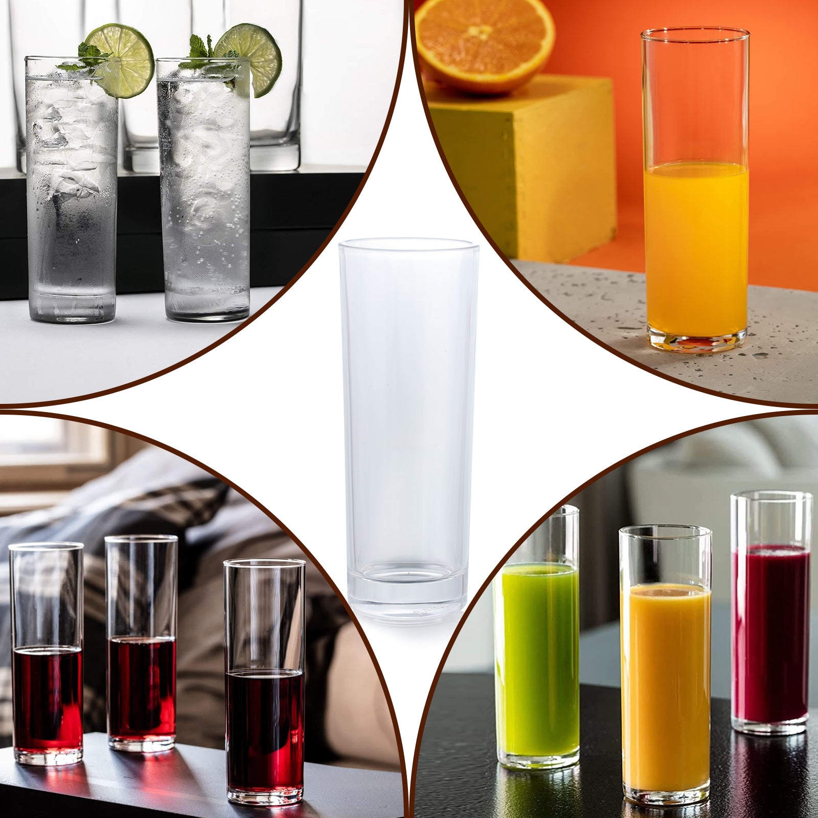 Set of 6 Highball Collins Glasses Crystal Drinking Glasses For Hot Cold Beverage