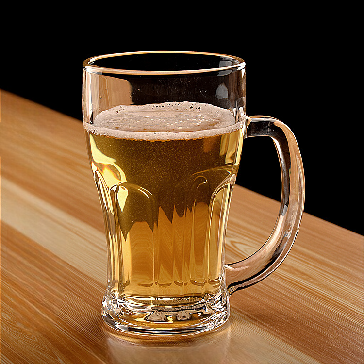 Set of 6 Glass Beer Mugs Large Beer Lead-Free Steins With Handle Hot Cold Beverge