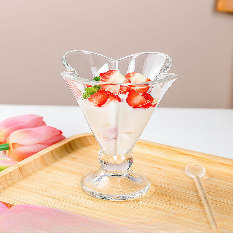 Set of 6 Glass Dessert Bowls Clear Footed Ice Cream Bowls Milkshake Sundae Cups