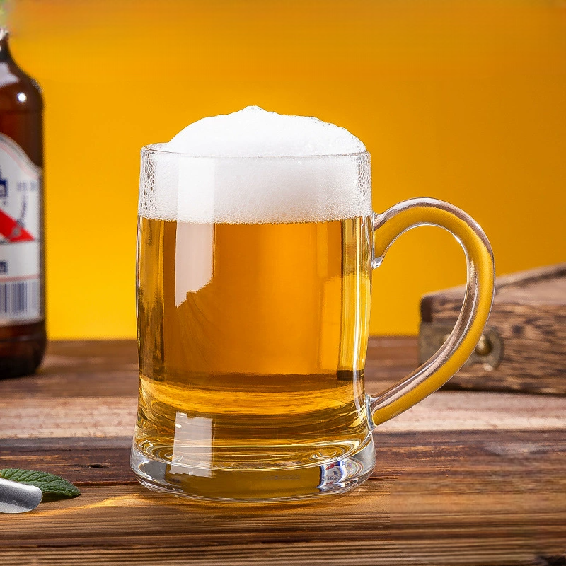 Set of 6 Glass Beer Mugs Large Clear Thick Beer Glass Steins with Handle Hot Cold Beverage