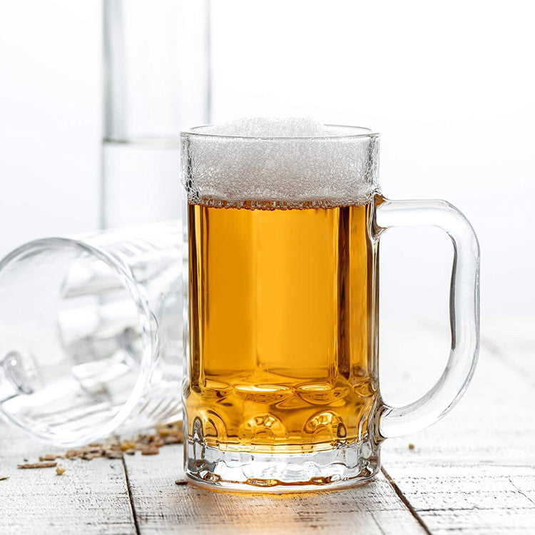 Set Of 6 Glass Beer Mugs Large Beer Glass Steins with Handle Hot Cold Beverage Mugs