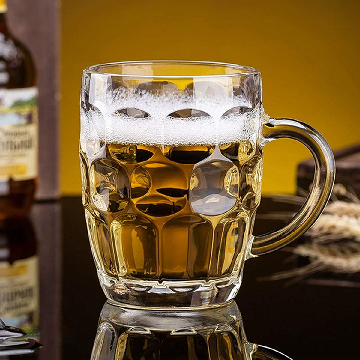 Set of 6 Glass Beer Mugs Large Beer Lead-Free Steins With Handle Hot Cold Beverge