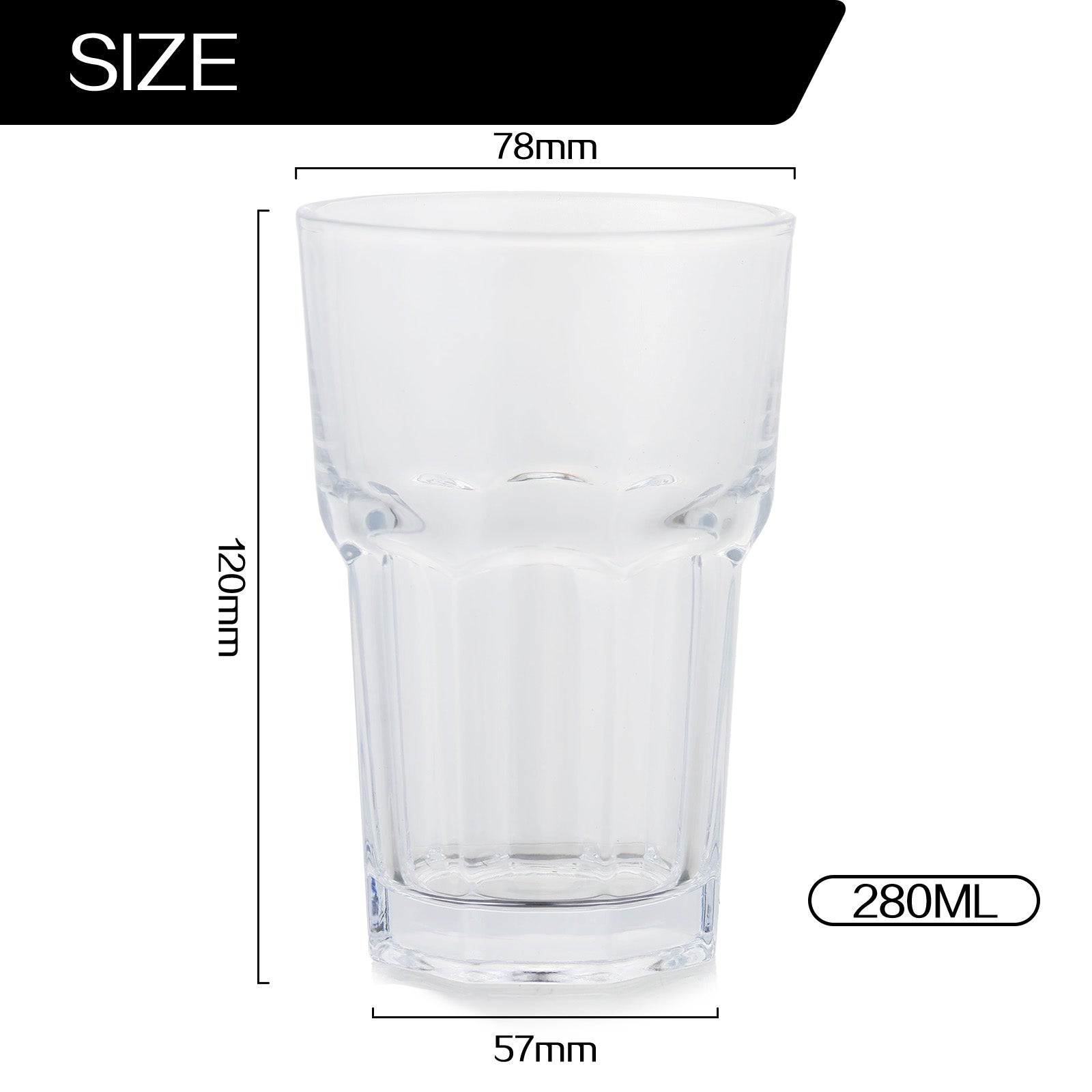 Set of 6 Highball Drinking Glasses Thick Heavy Base Clear Glass Tumbler Cup For Hot Cold Beverage