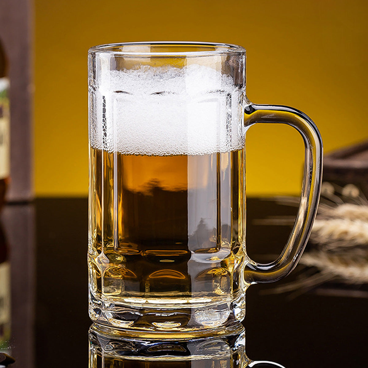 Set Of 6 Glass Beer Mugs Large Beer Glass Steins with Handle Hot Cold Beverage Mugs