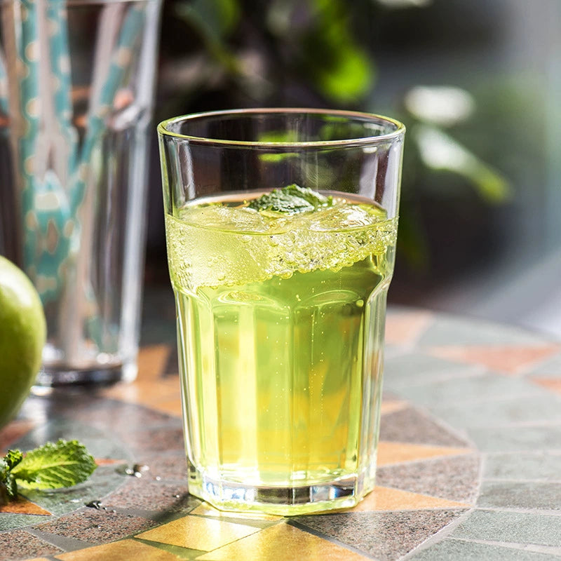 Set of 6 Highball Drinking Glasses Thick Heavy Base Clear Glass Tumbler Cup For Hot Cold Beverage