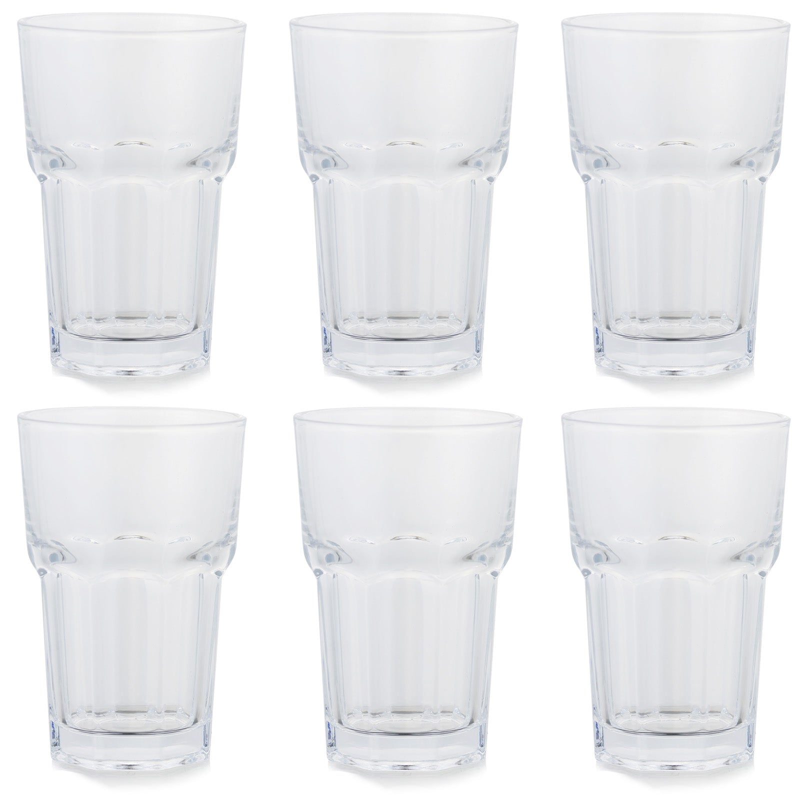 Set of 6 Highball Drinking Glasses Thick Heavy Base Clear Glass Tumbler Cup For Hot Cold Beverage