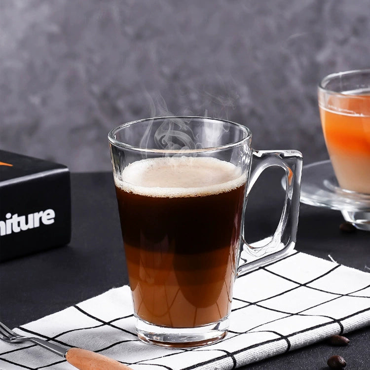 Set of 6 Glass Coffee Tea Mugs With Comfortable Handle Hot Cold Beverage Cups