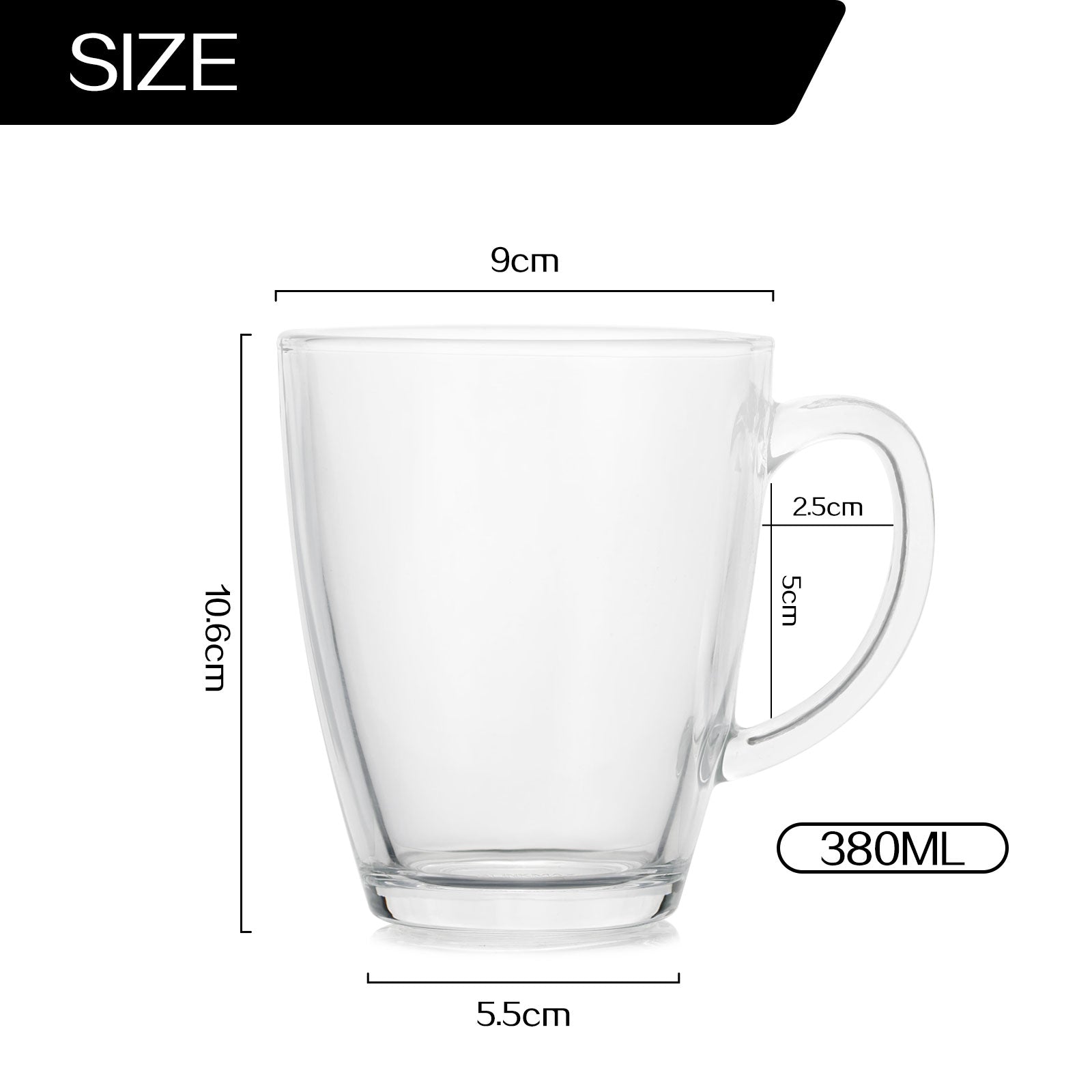 Set of 6  Premium Glass Coffee Mugs With Handle Wide Mouth Hot Cold Beverage Mugs