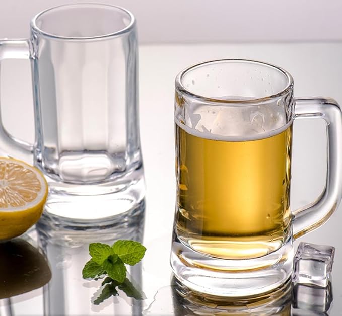 Set of 6 Glass Beer Mugs Heavy Base Thick Clear Glass Steins For Hot Cold Beverage