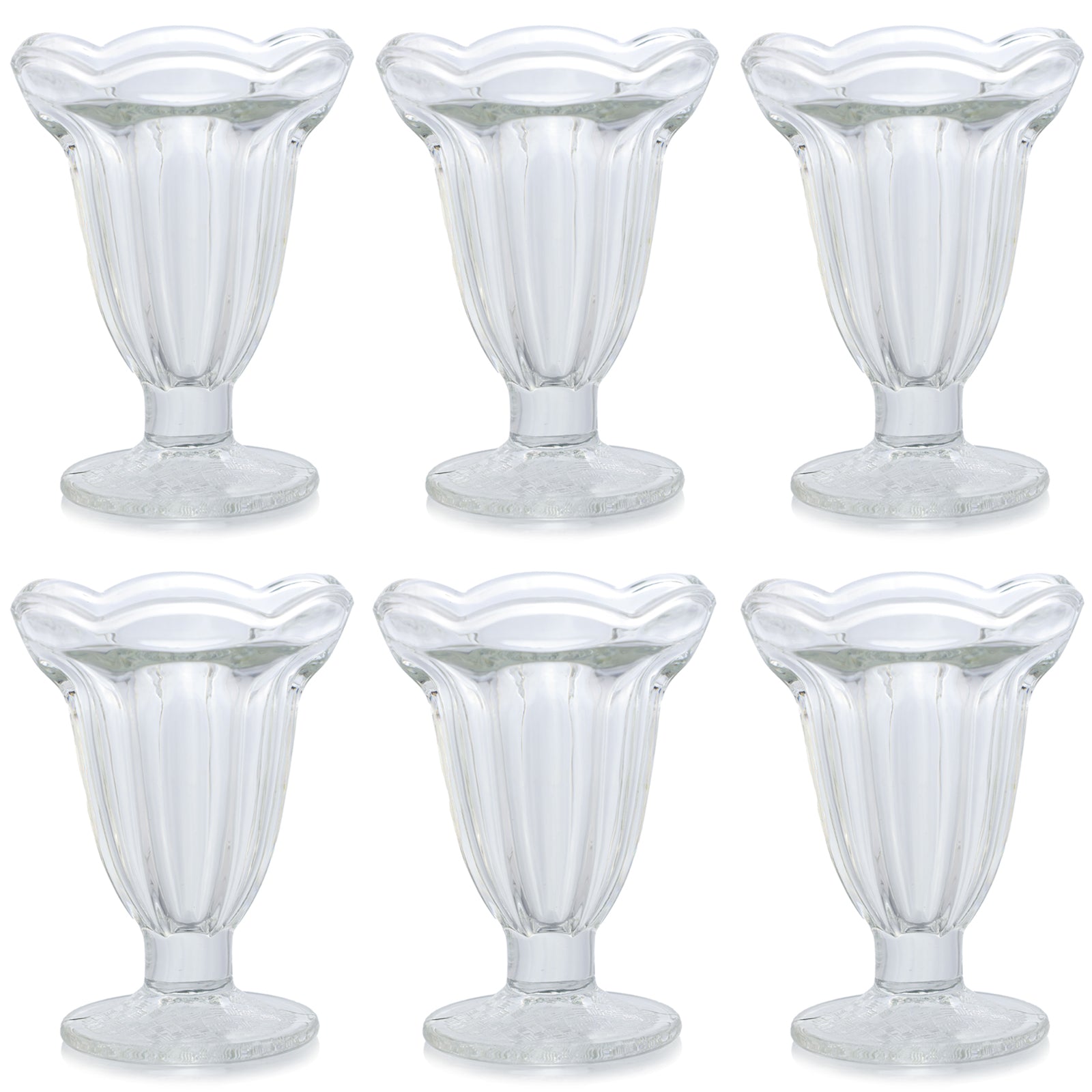 Set of 6 Glass Ice Cream Bowls Clear Tulip Sundae Dessert Bowls Footed Fruit Cups