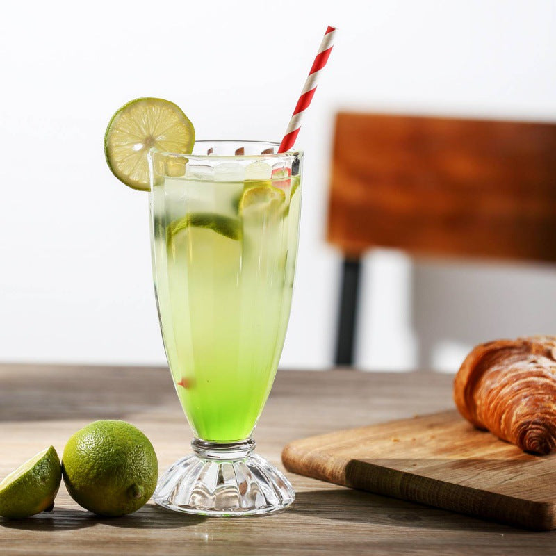 Set of 6 Milkshake Glasses Clear Soda Sundae Dessert Glasses Footed Ice Cream Cups