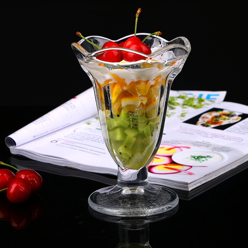 Set of 6 Glass Ice Cream Bowls Clear Tulip Sundae Dessert Bowls Footed Fruit Cups