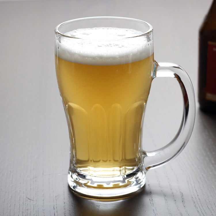 Set of 6 Glass Beer Mugs Large Beer Lead-Free Steins With Handle Hot Cold Beverge