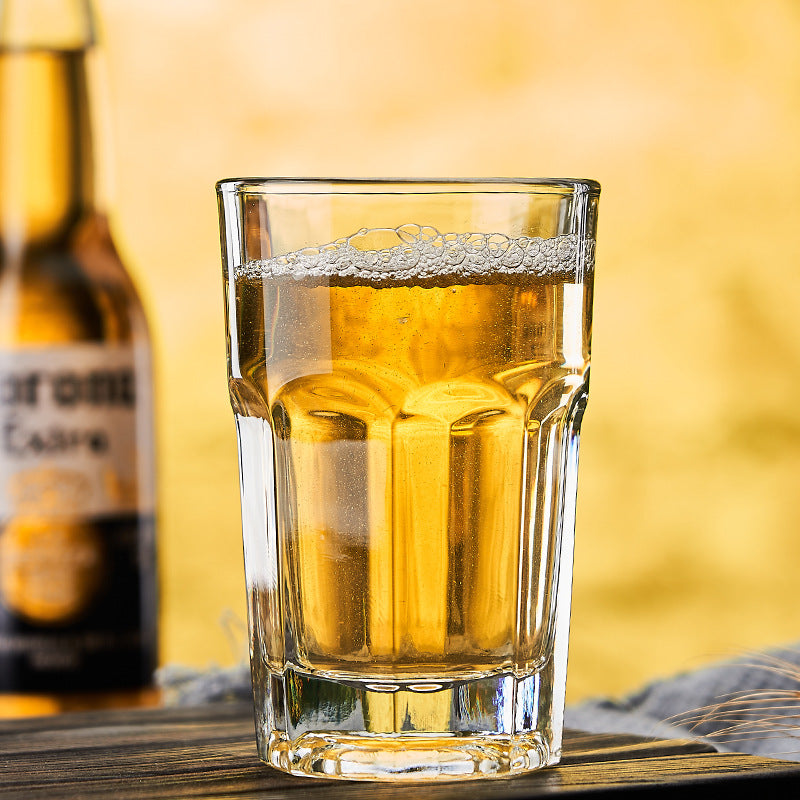 Set of 6 Highball Drinking Glasses Thick Heavy Base Clear Glass Tumbler Cup For Hot Cold Beverage