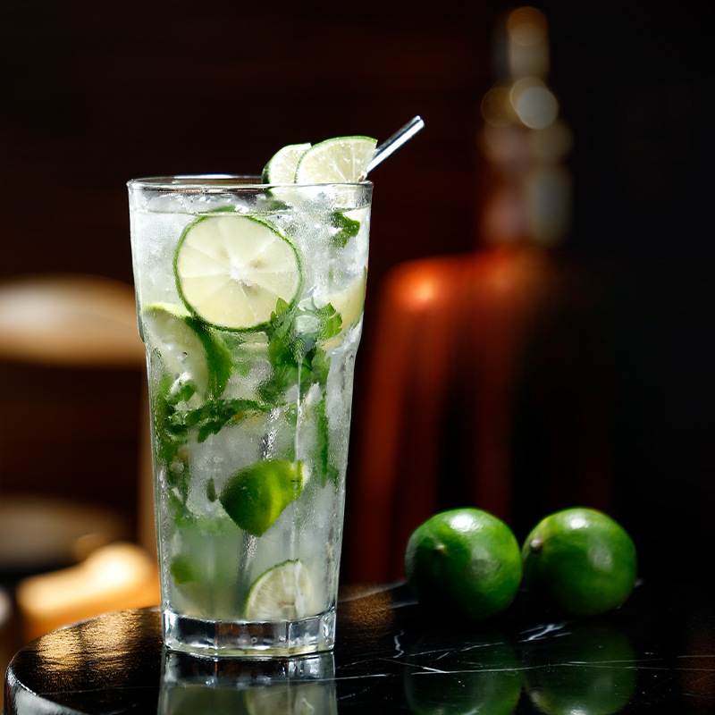 Set of 6 Highball Juice Drinking Glasses Lead-Free Tempered Glasswares Thick Heavy Base Clear Iced Hot Tea Glassware for Juice Milkshake Tumbler Cup