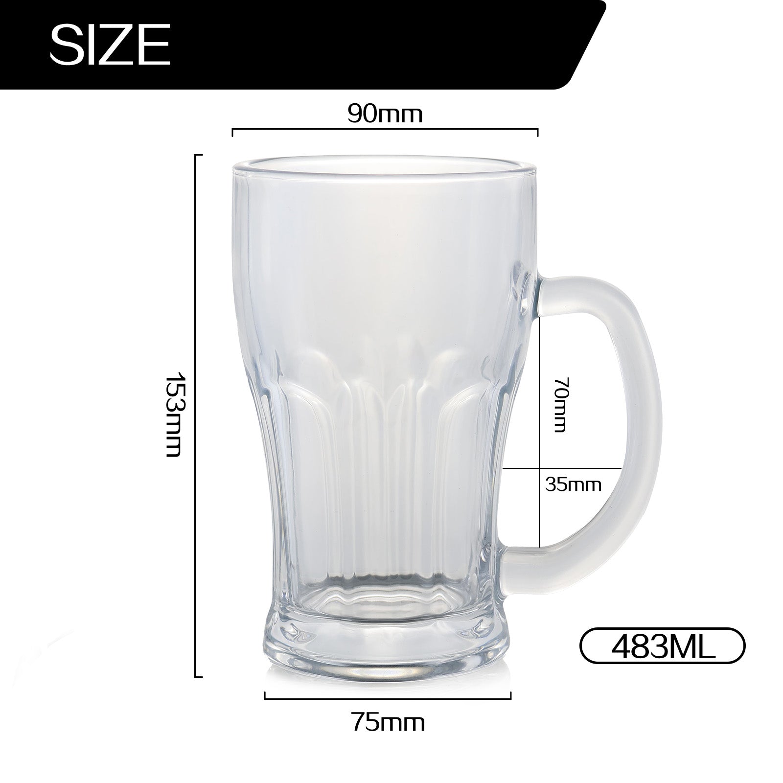 Set of 6 Glass Beer Mugs Large Beer Lead-Free Steins With Handle Hot Cold Beverge