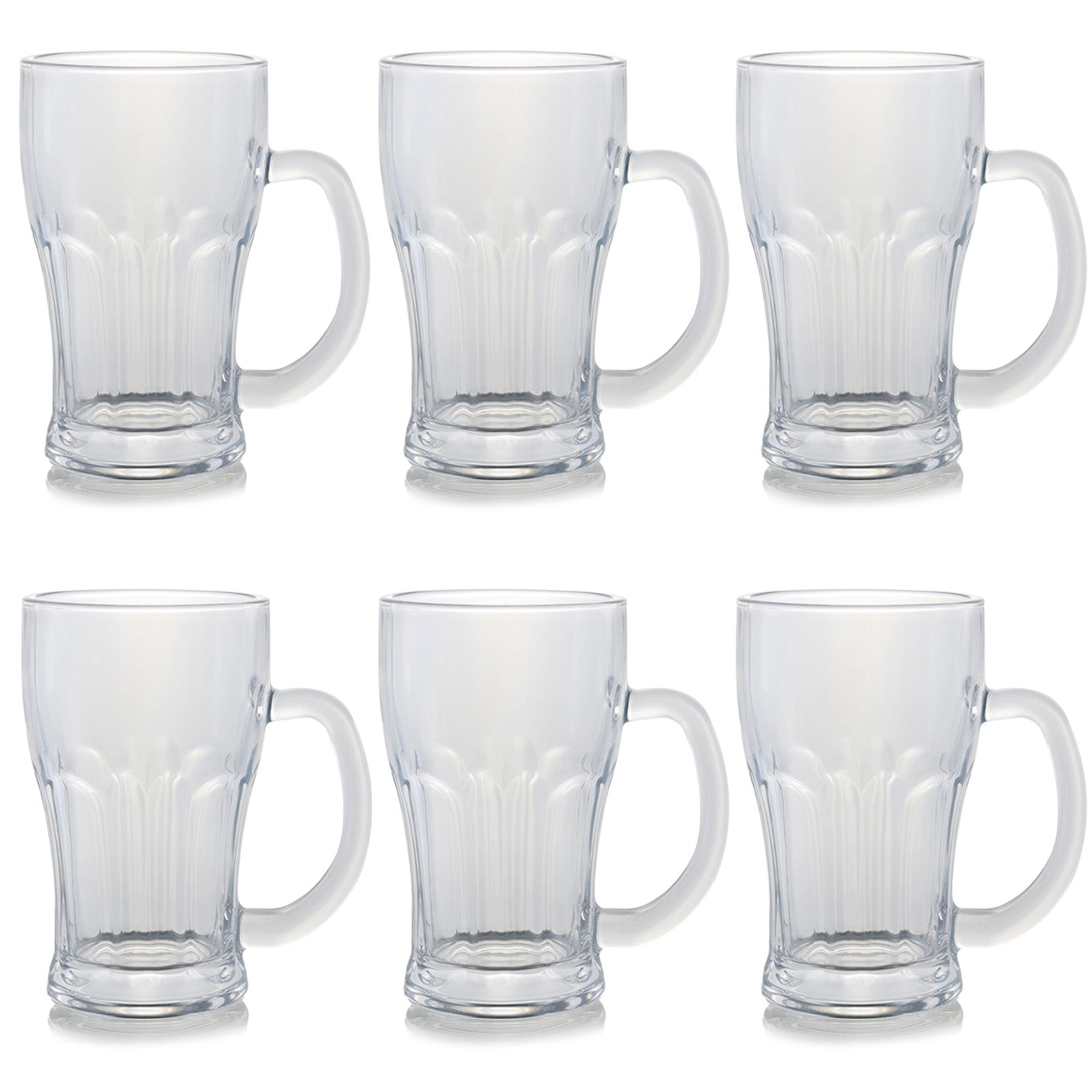 Set of 6 Glass Beer Mugs Large Beer Lead-Free Steins With Handle Hot Cold Beverge