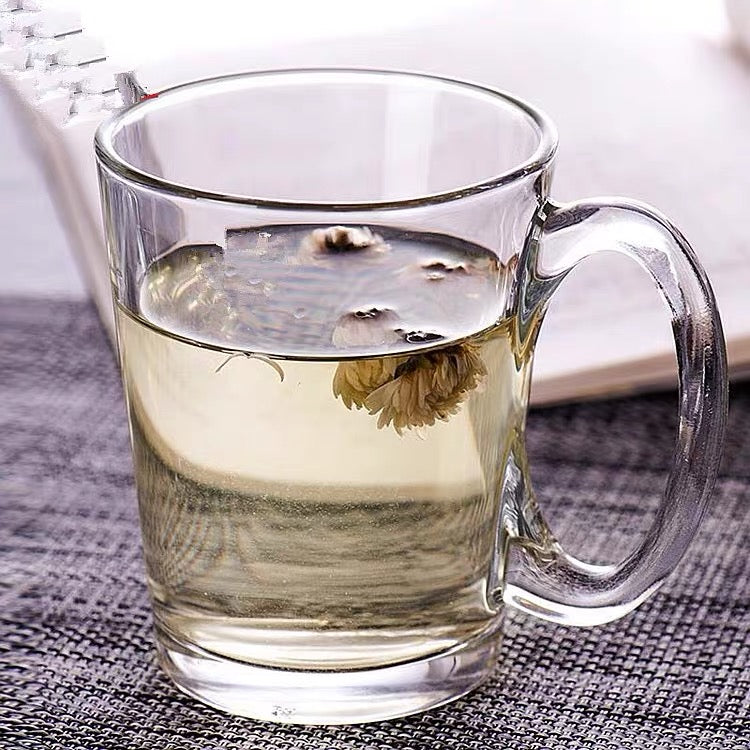 Set of 6 Durable Glass Coffee Milk Mugs With Handle Wide Mouth Hot Cold Beverage Mug