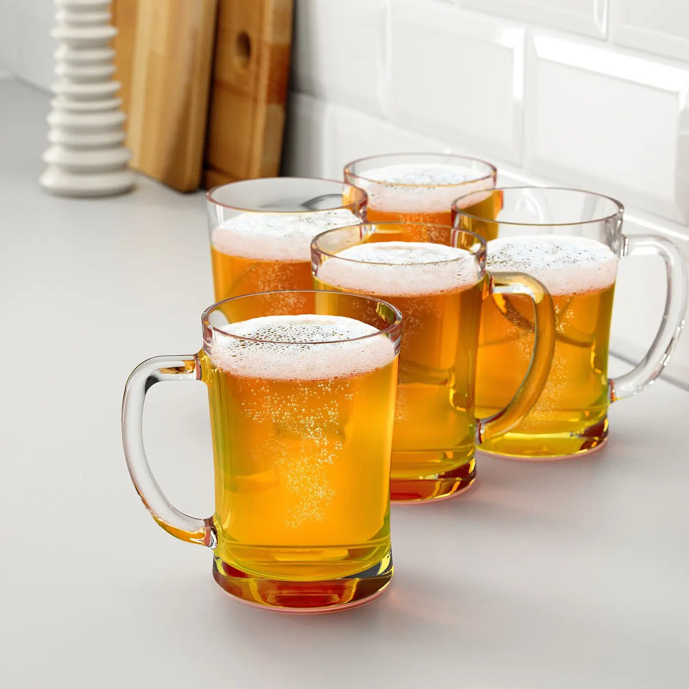 Set of 6 Extra Large Glass Beer Mugs Heavy Duty Thick Clear Beer Glass Steins With Handle For Hot Cold Beverage